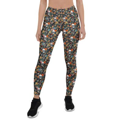 leggings noir skull flowers