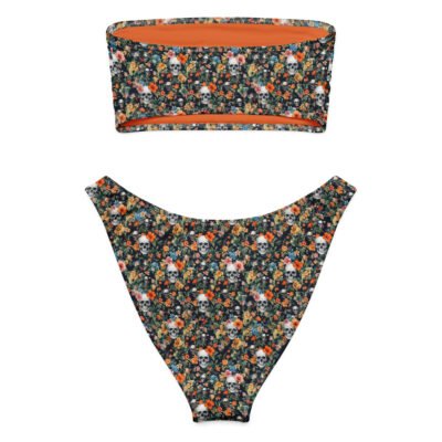 bandeau bikini flowers skulls