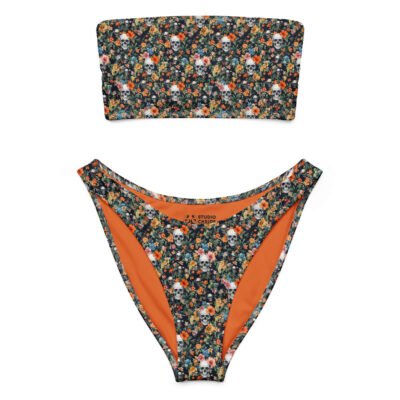 bandeau bikini flowers skulls