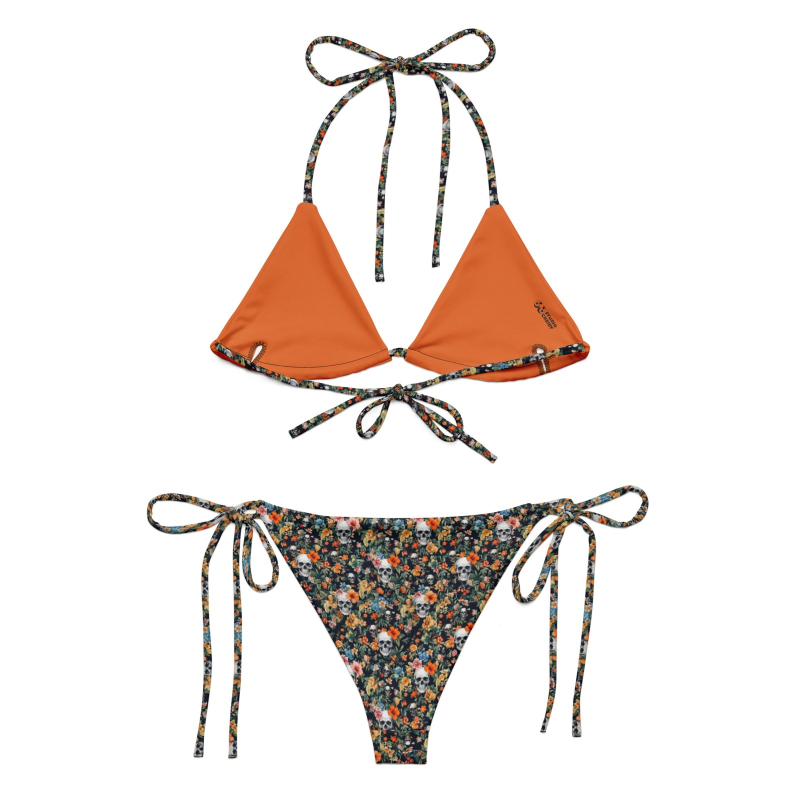 bikini noir skull flowers