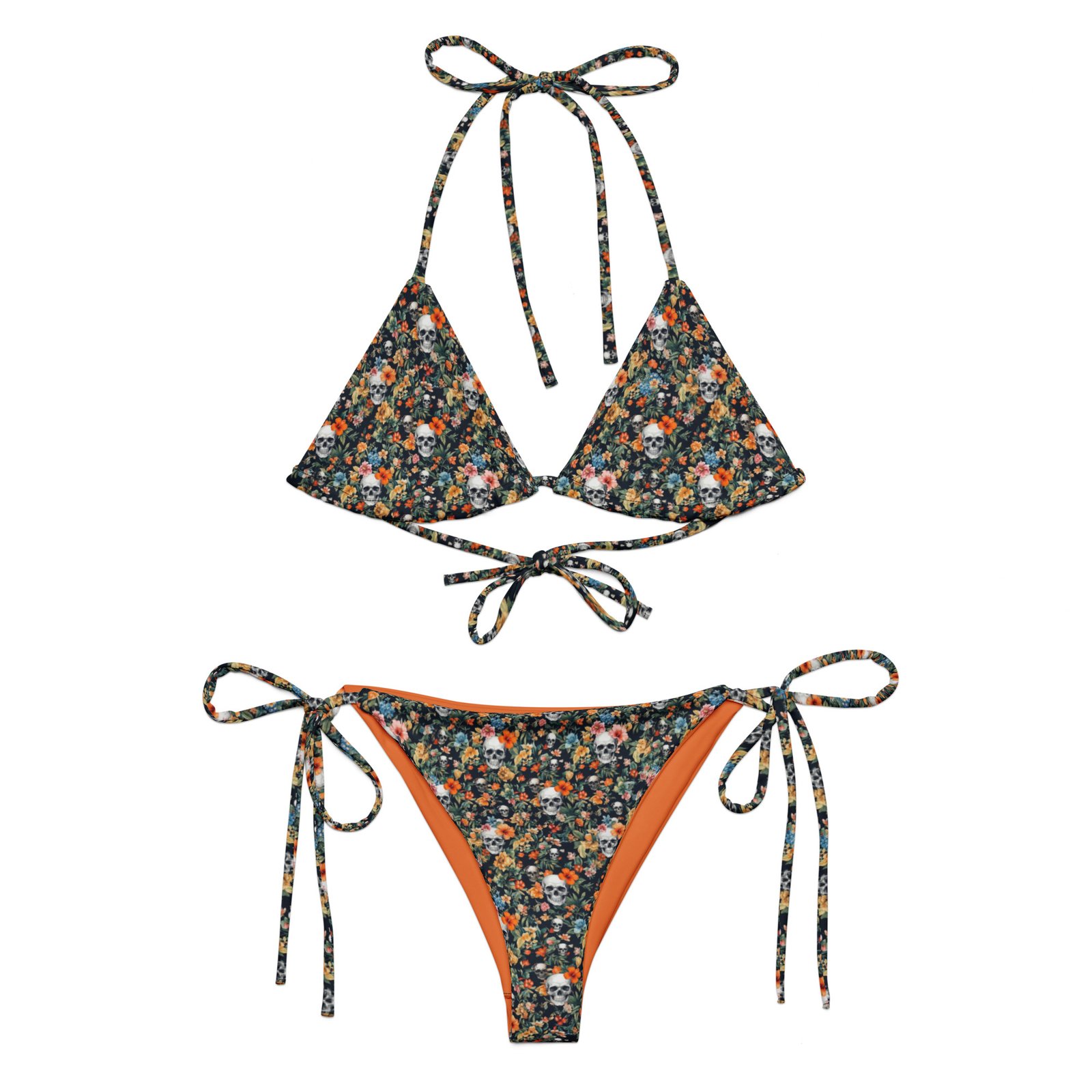 bikini noir skull flowers