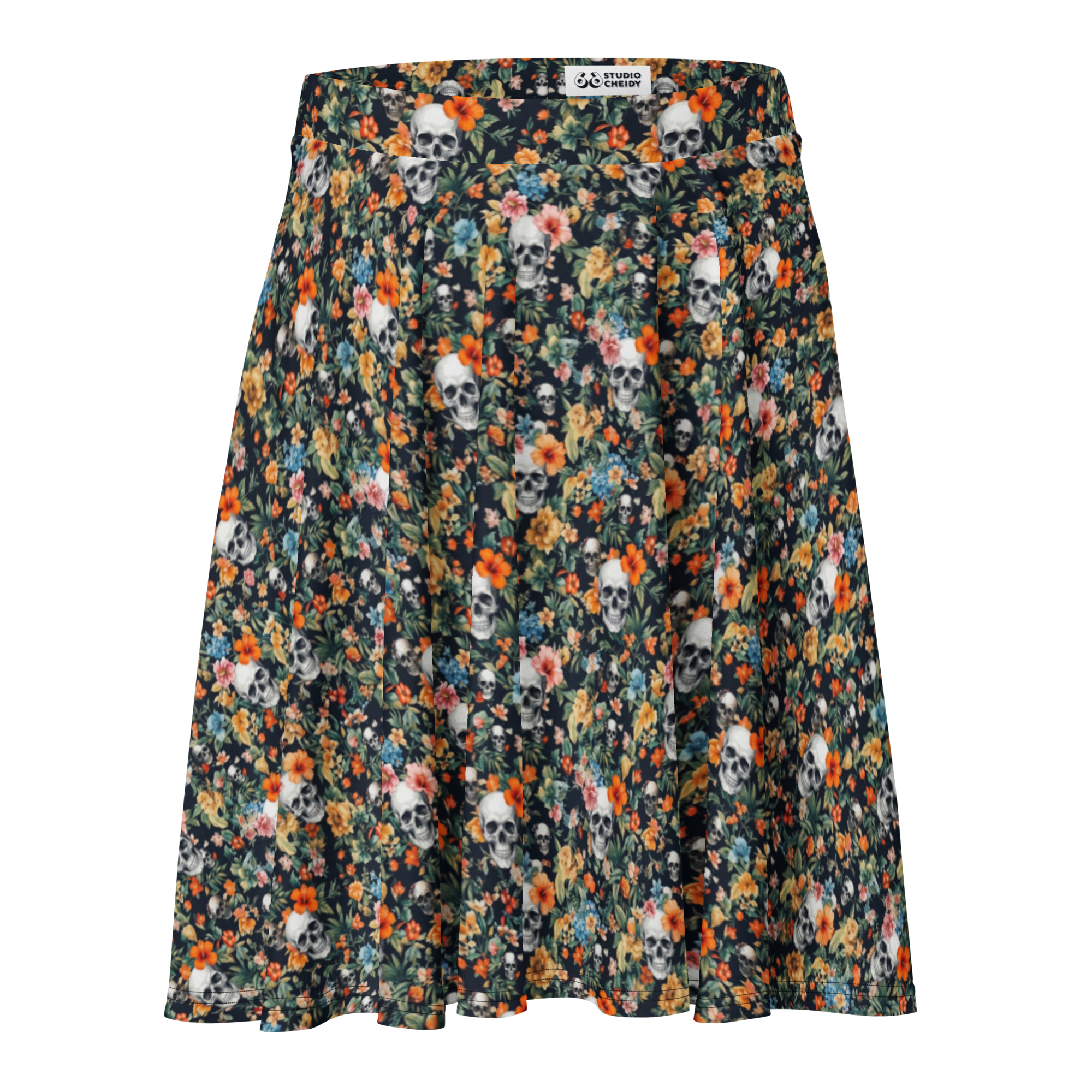 skater skirt noir skull flowers