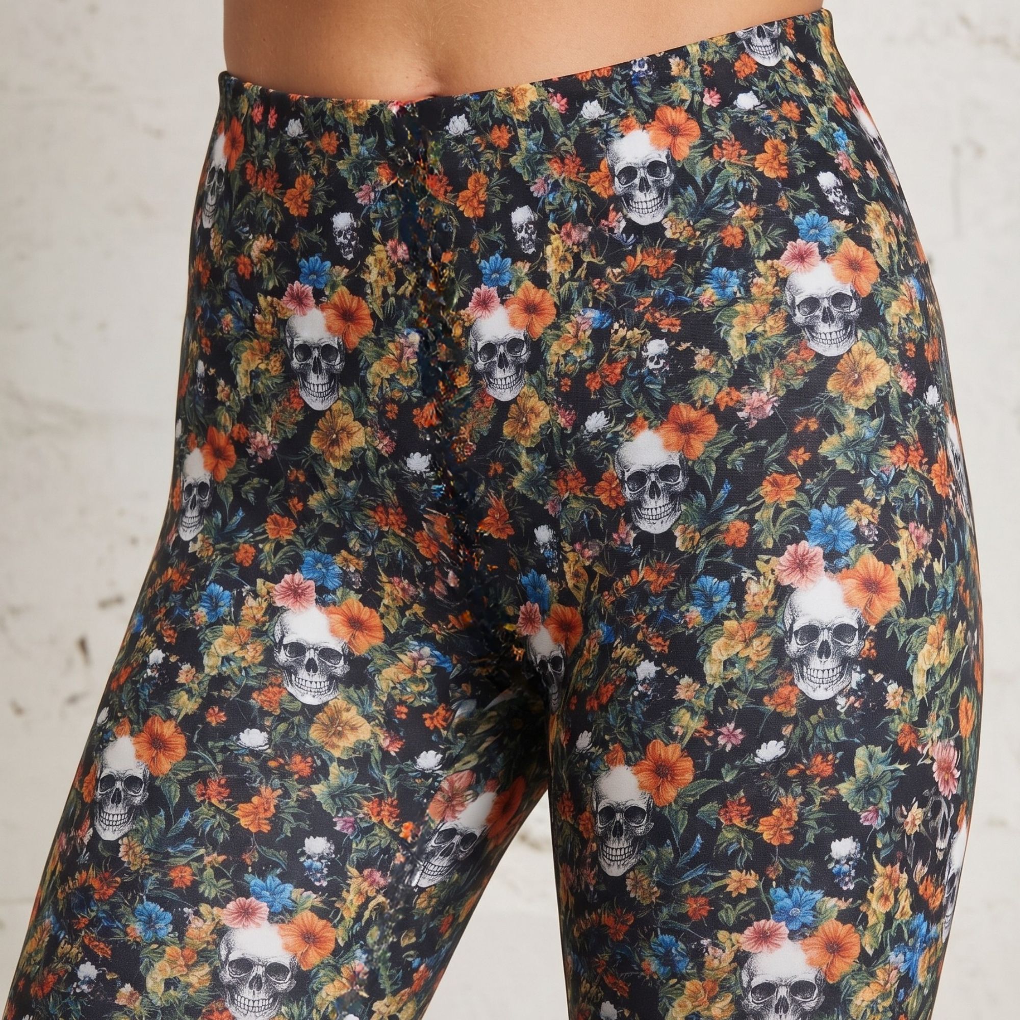 leggings noir skull flowers