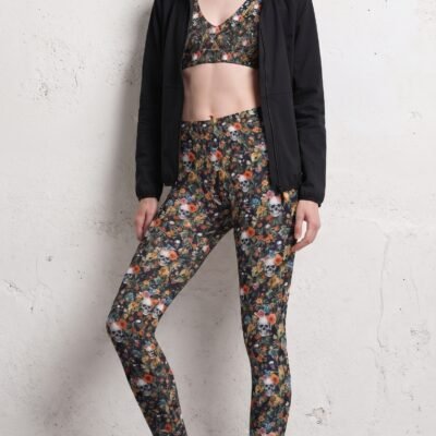 leggings noir skull flowers