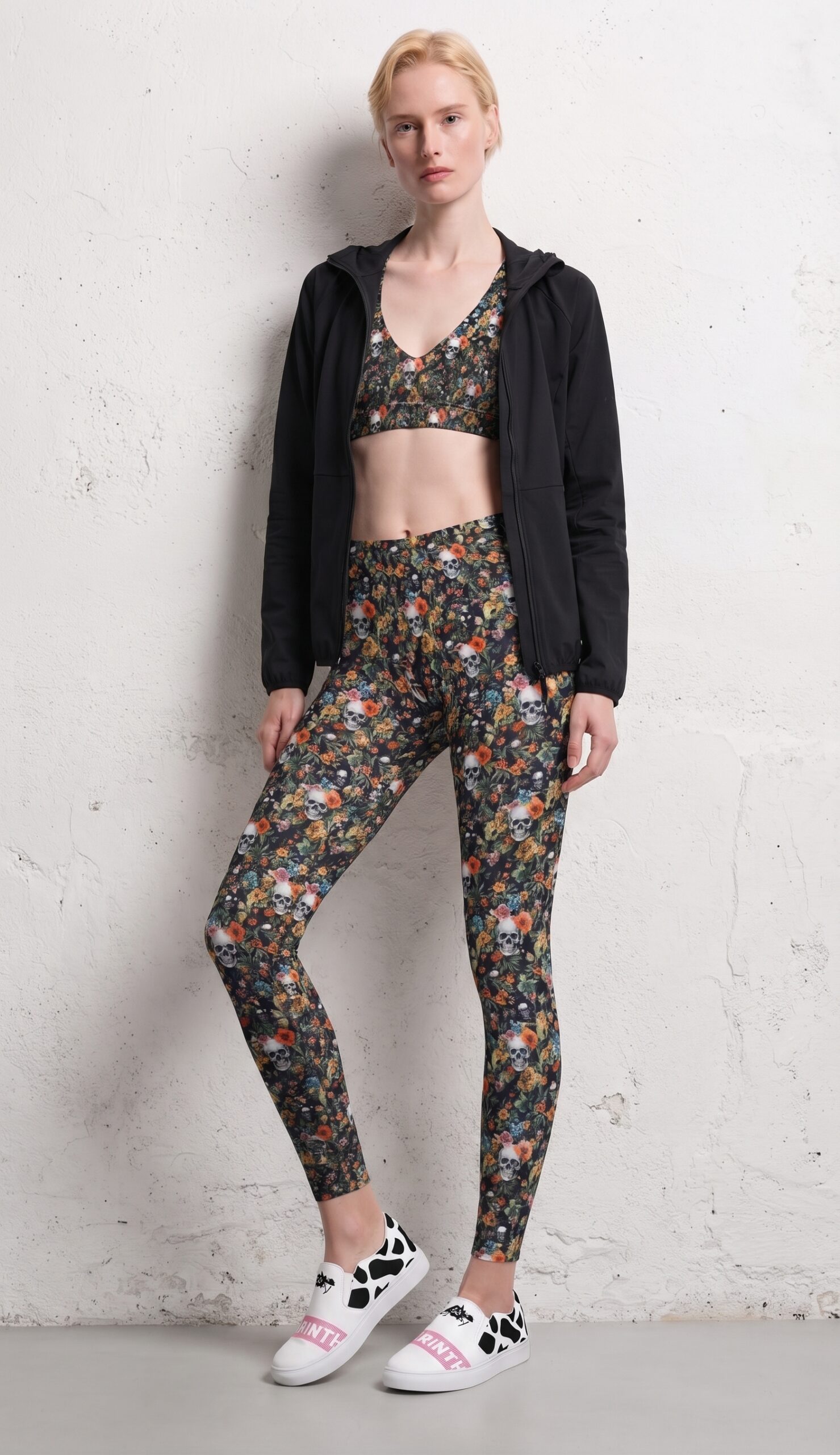 leggings noir skull flowers