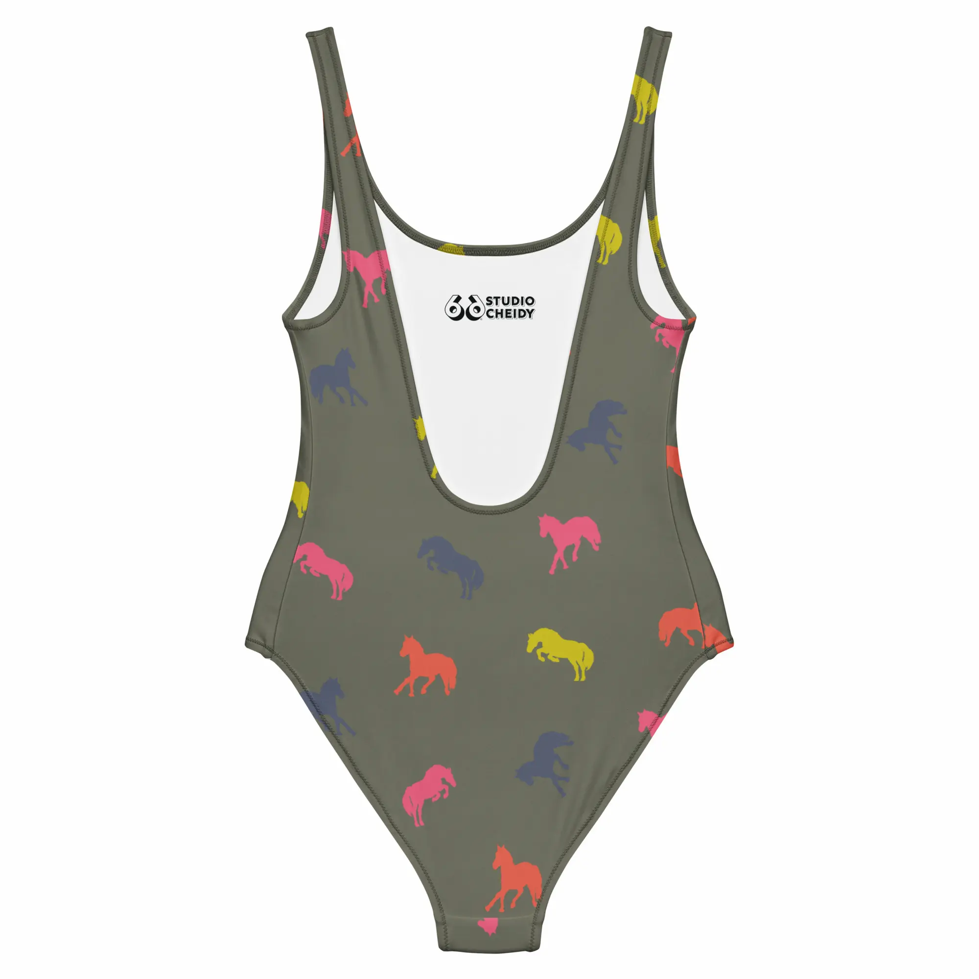 one piece swimsuit fluo horses back