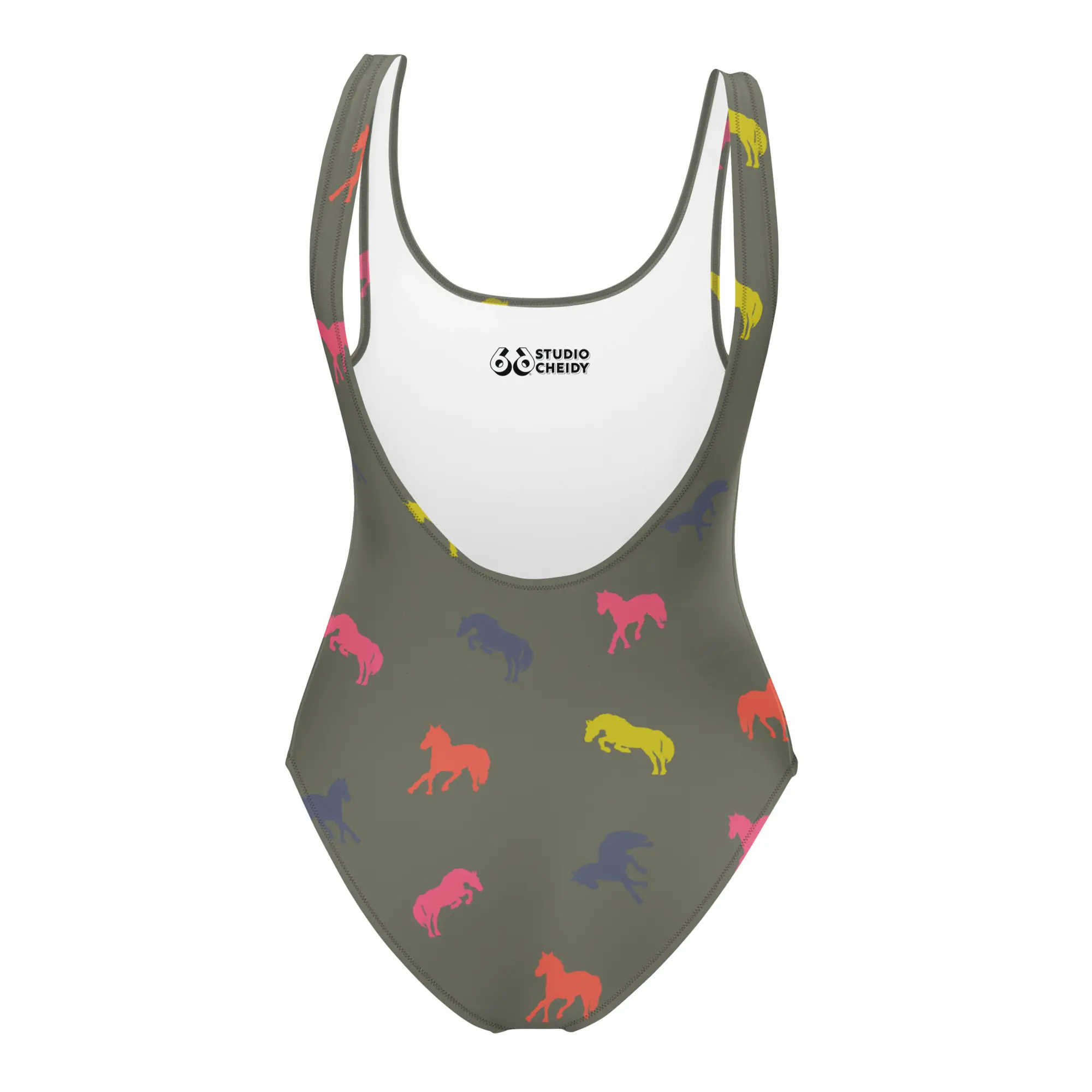 one piece swimsuit fluo horses back 3d