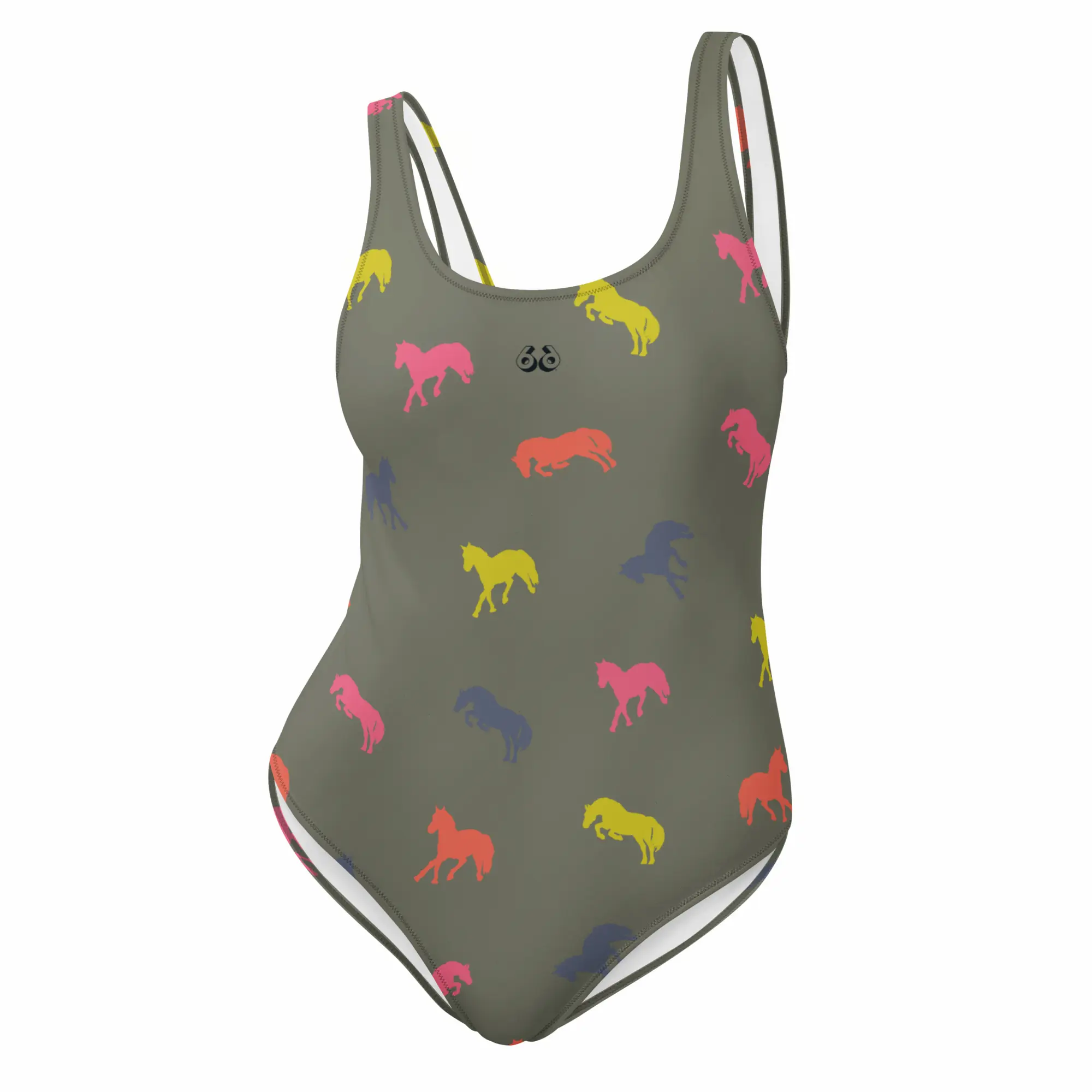 one piece swimsuit fluo horses front 3d