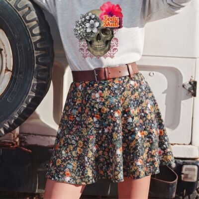skater skirt noir skull flowers
