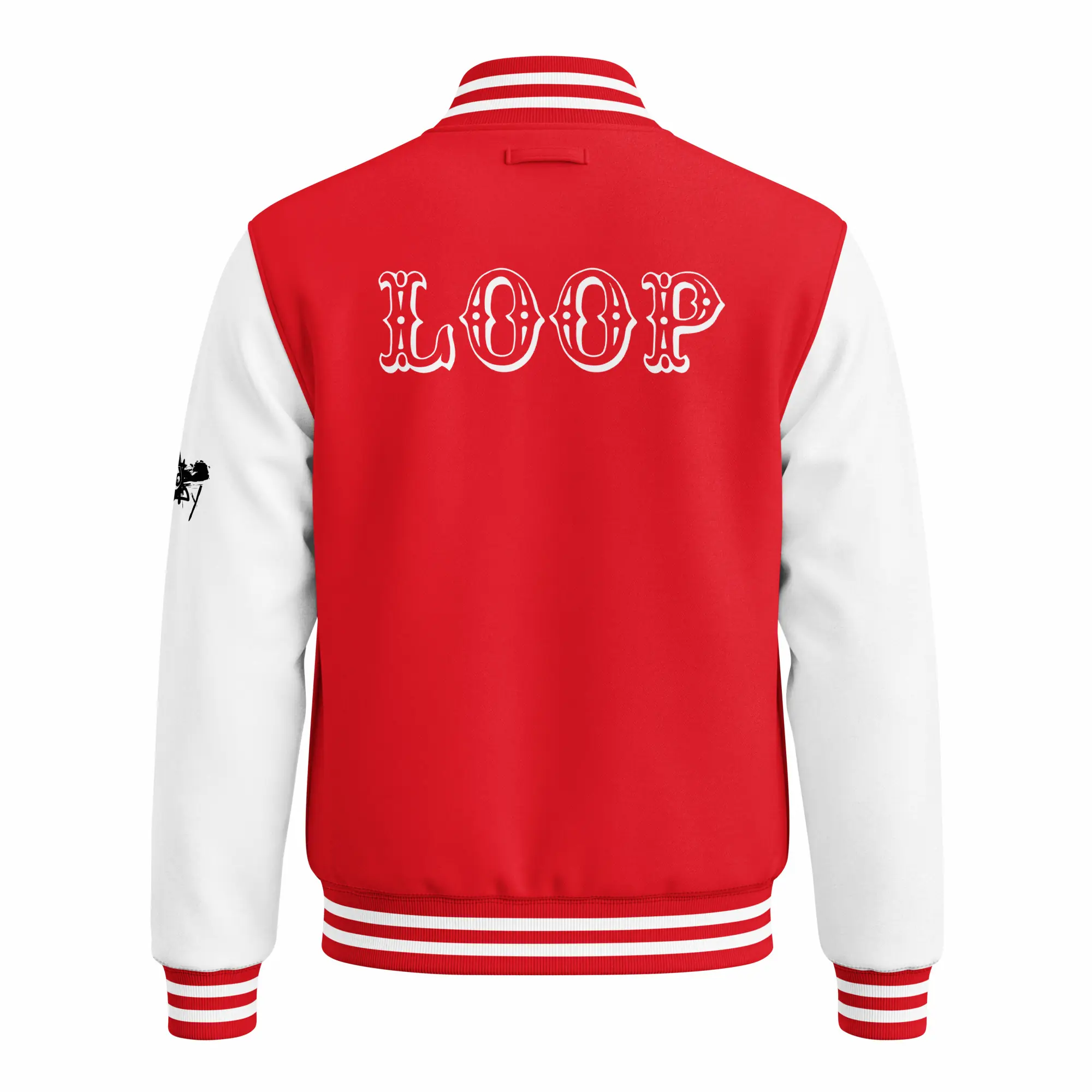 womens varsity jacket fire red arctic white back