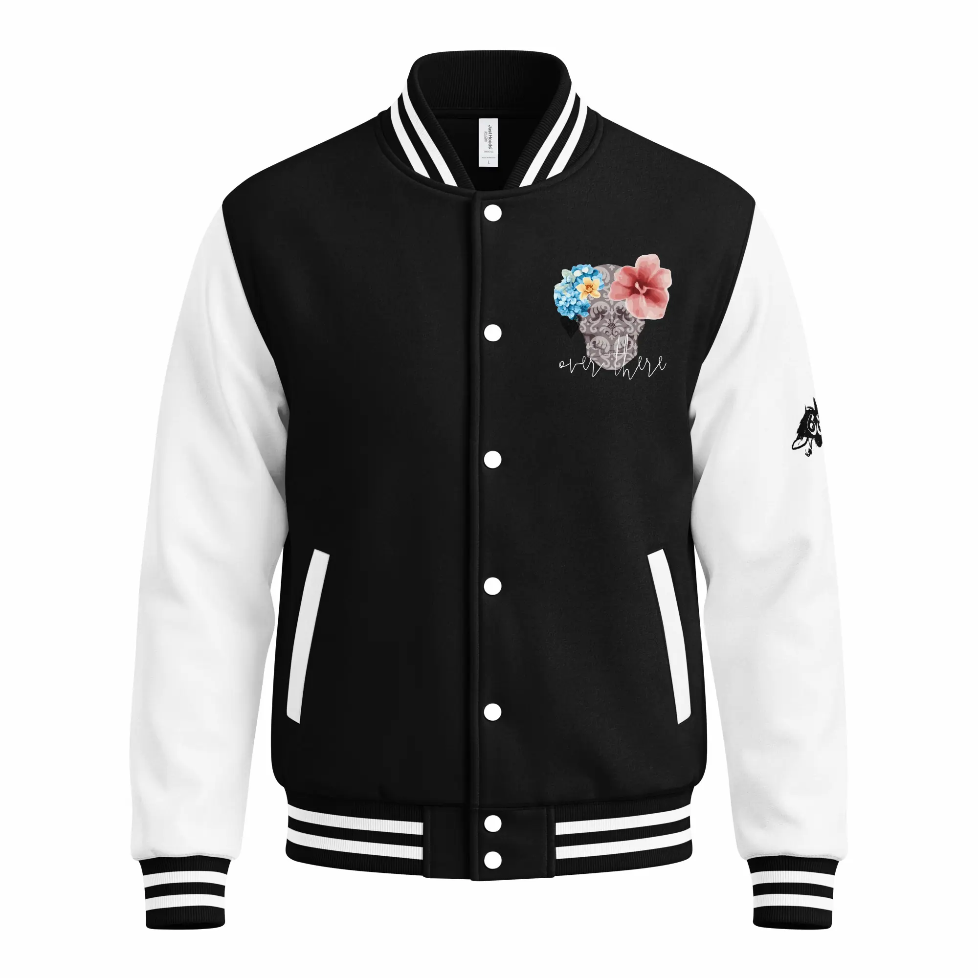 womens varsity jacket jet black arctic white front