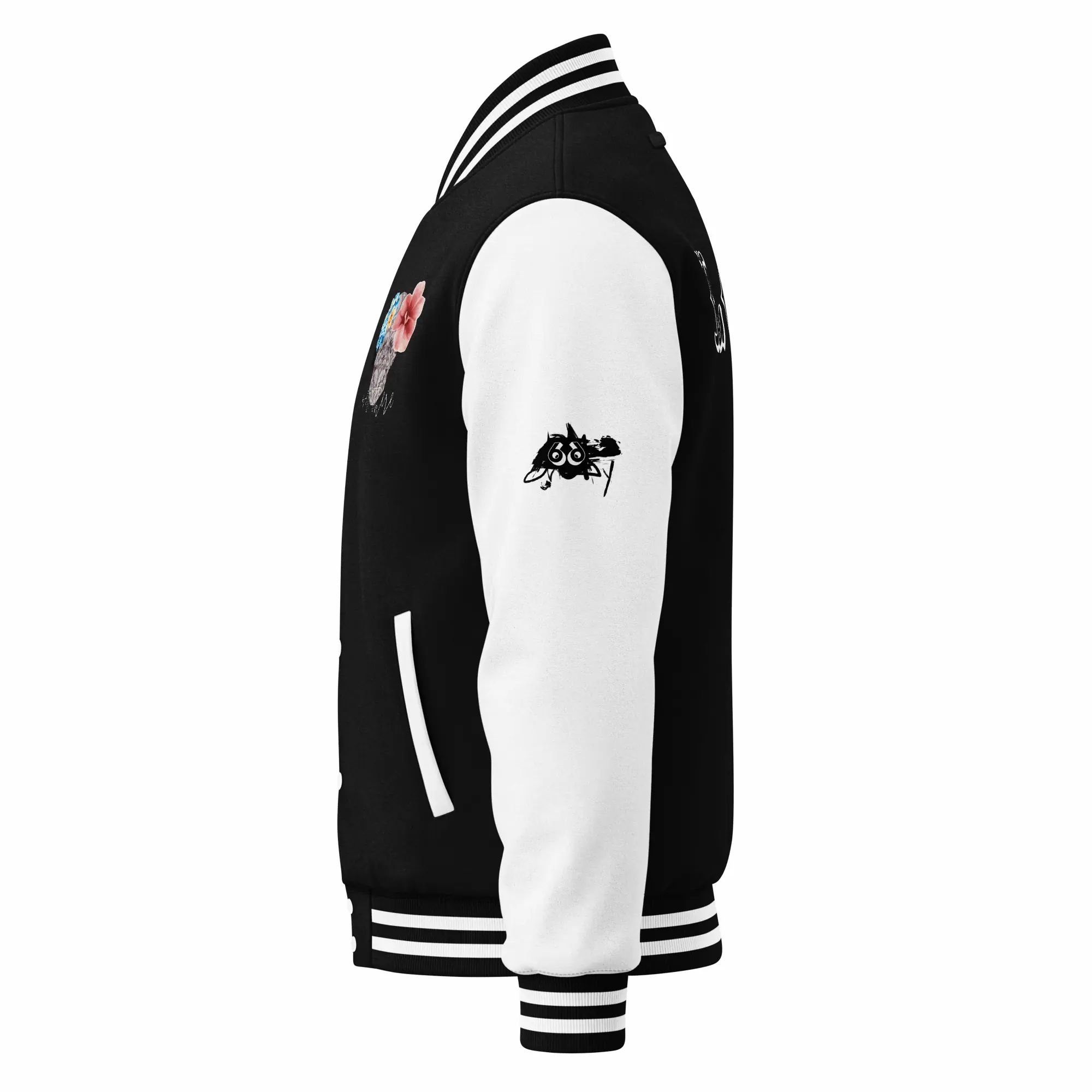 womens varsity jacket jet black arctic white left