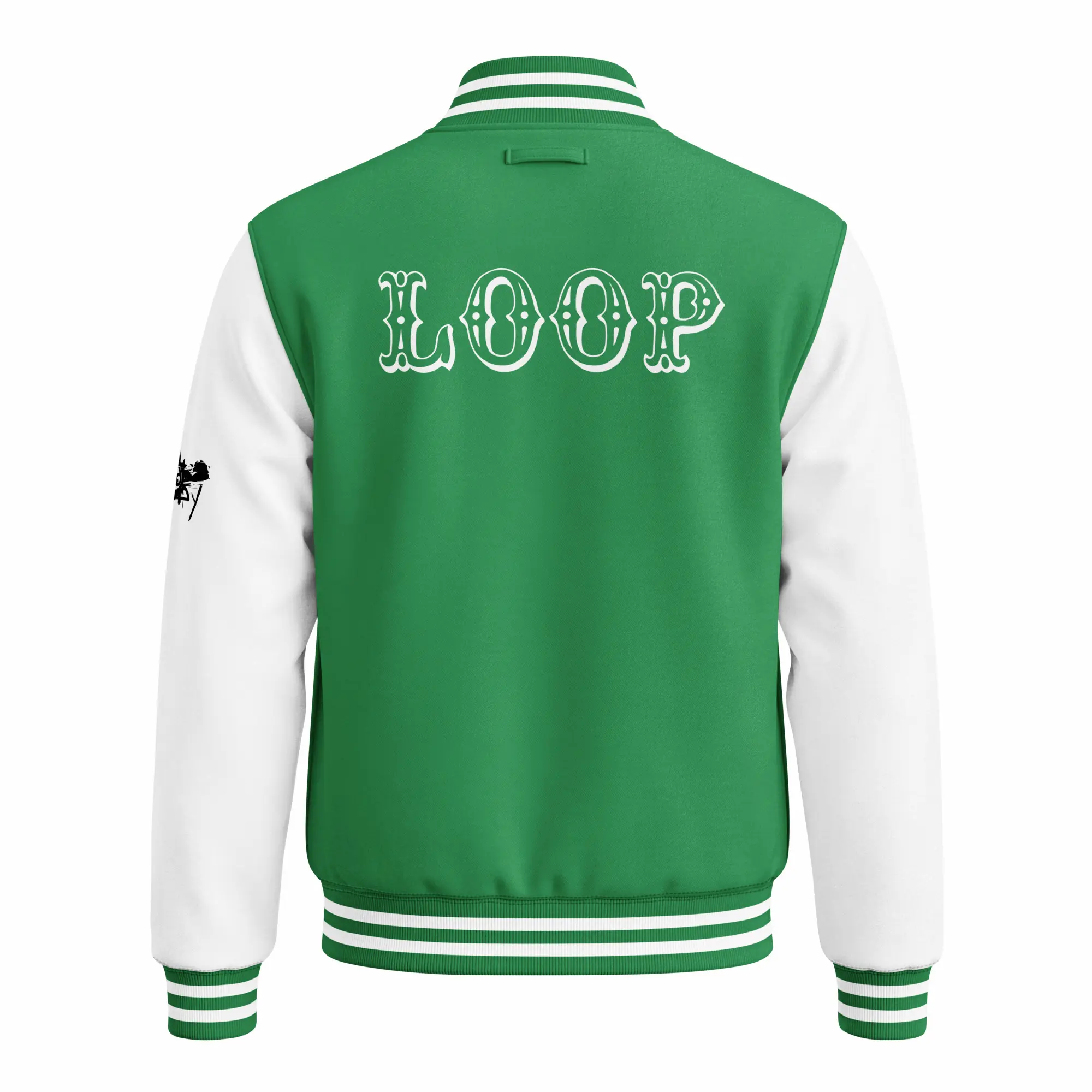 womens varsity jacket kelly green arctic white back