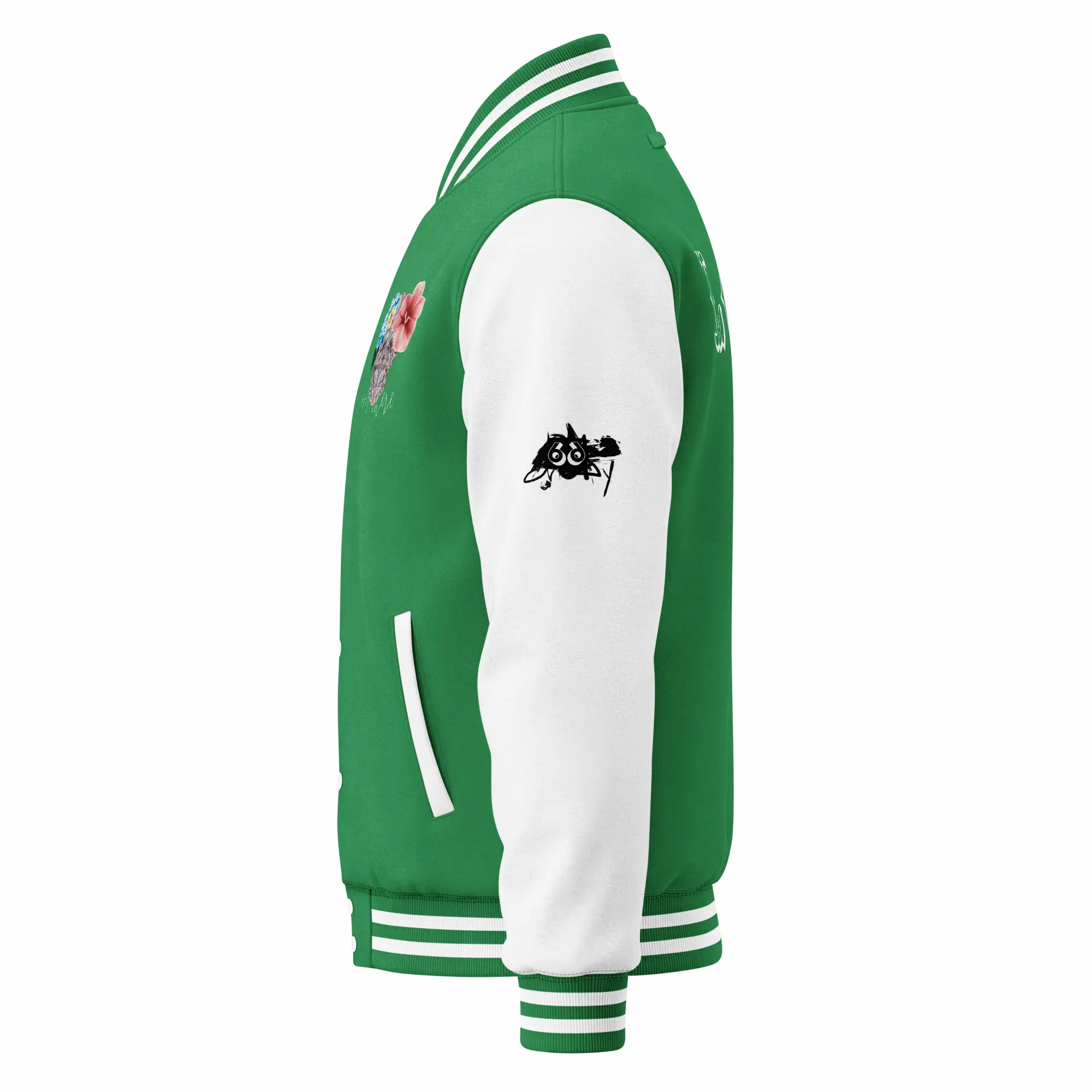 womens varsity jacket kelly green arctic white left