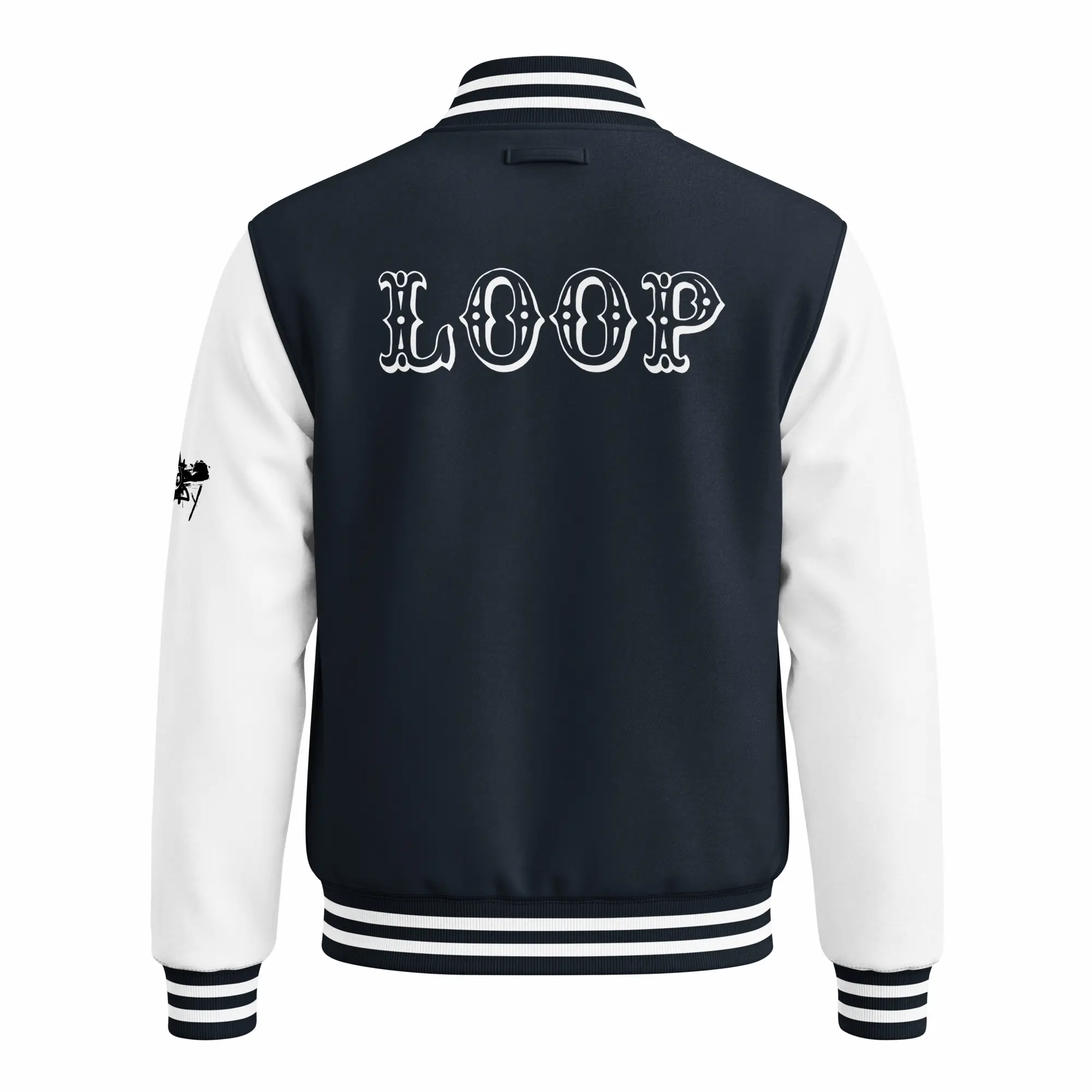 womens varsity jacket oxford navy arctic white back