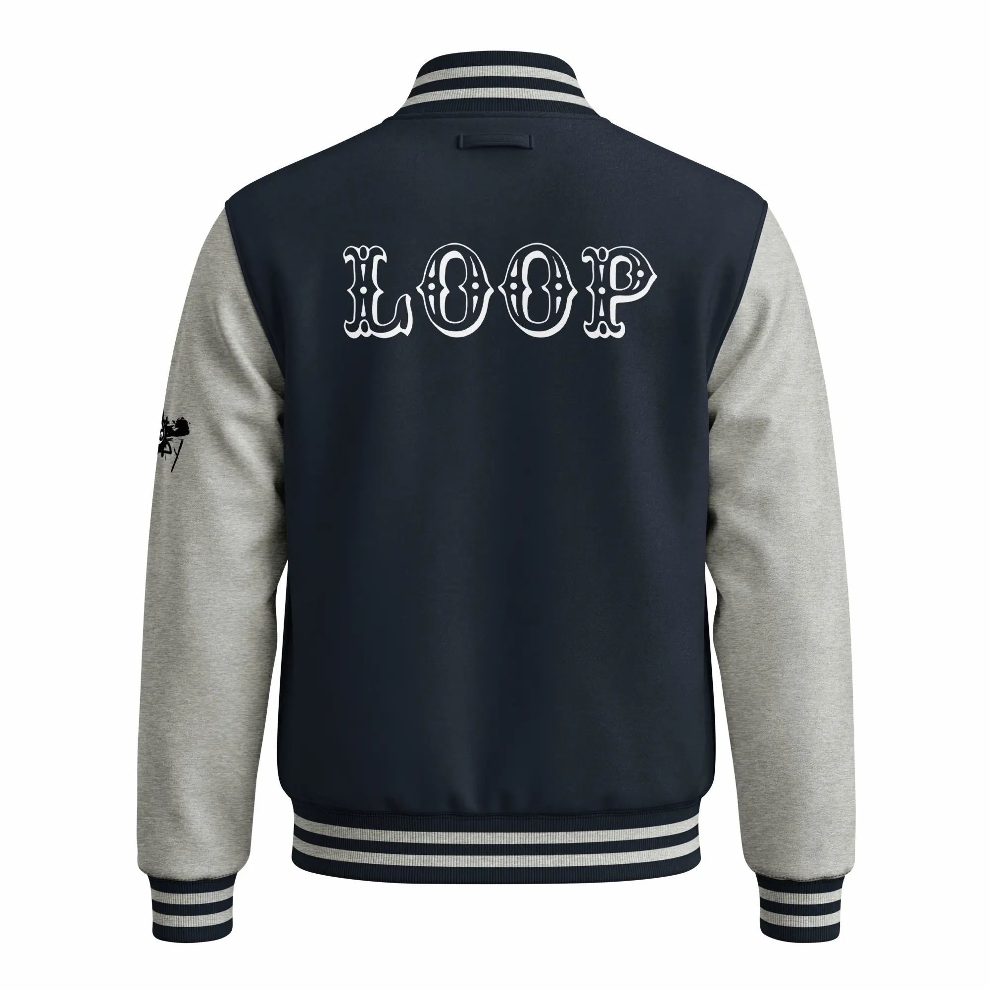 womens varsity jacket oxford navy heather grey back