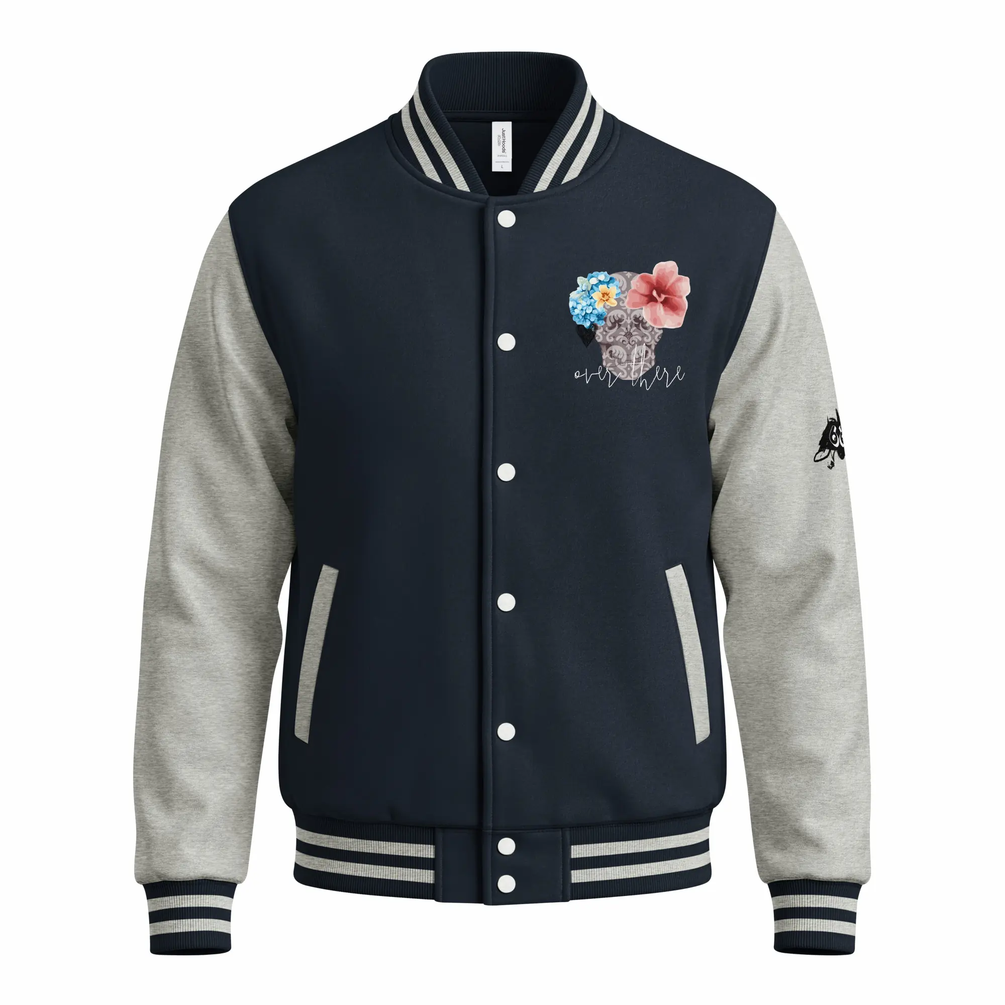 womens varsity jacket oxford navy heather grey front