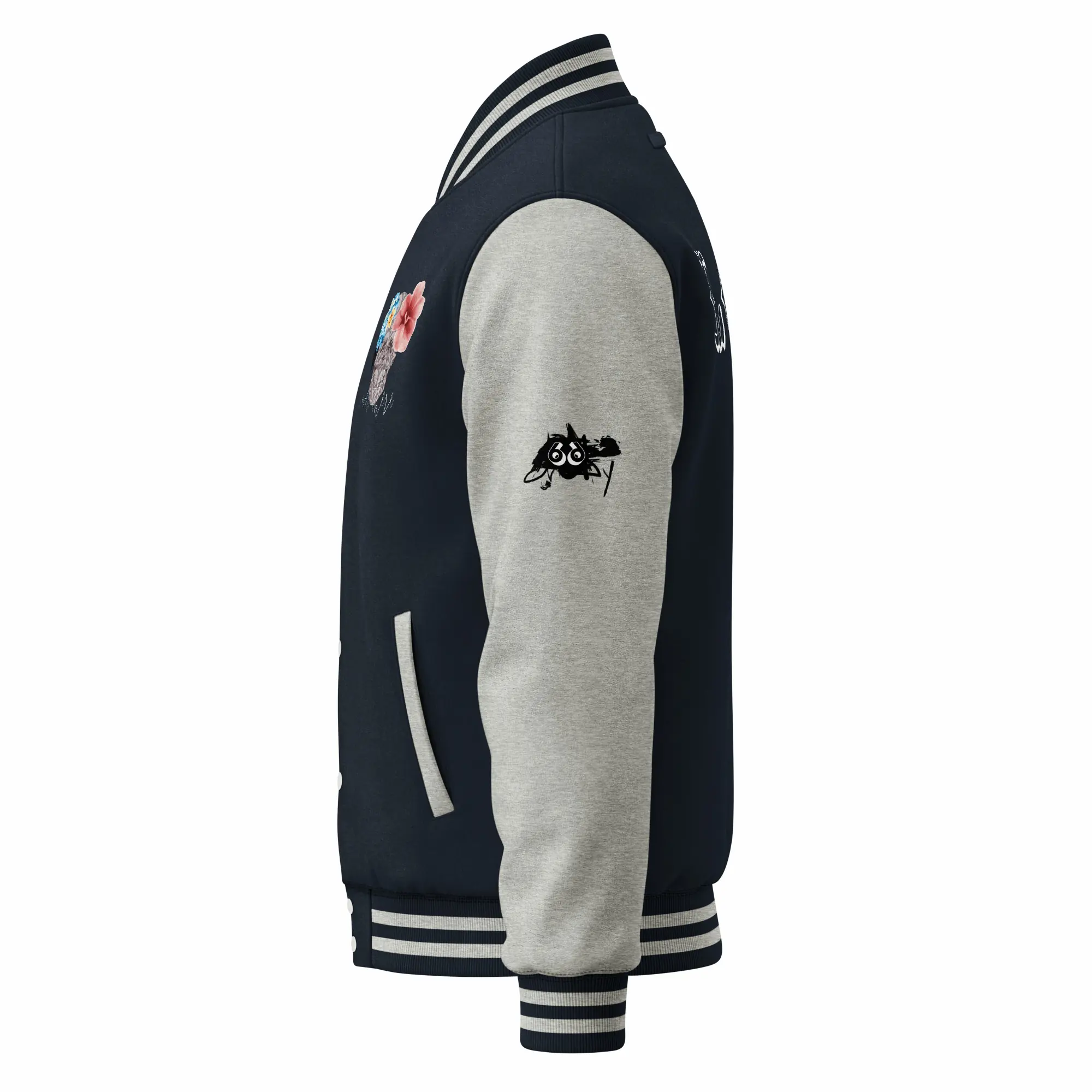 womens varsity jacket oxford navy heather grey left