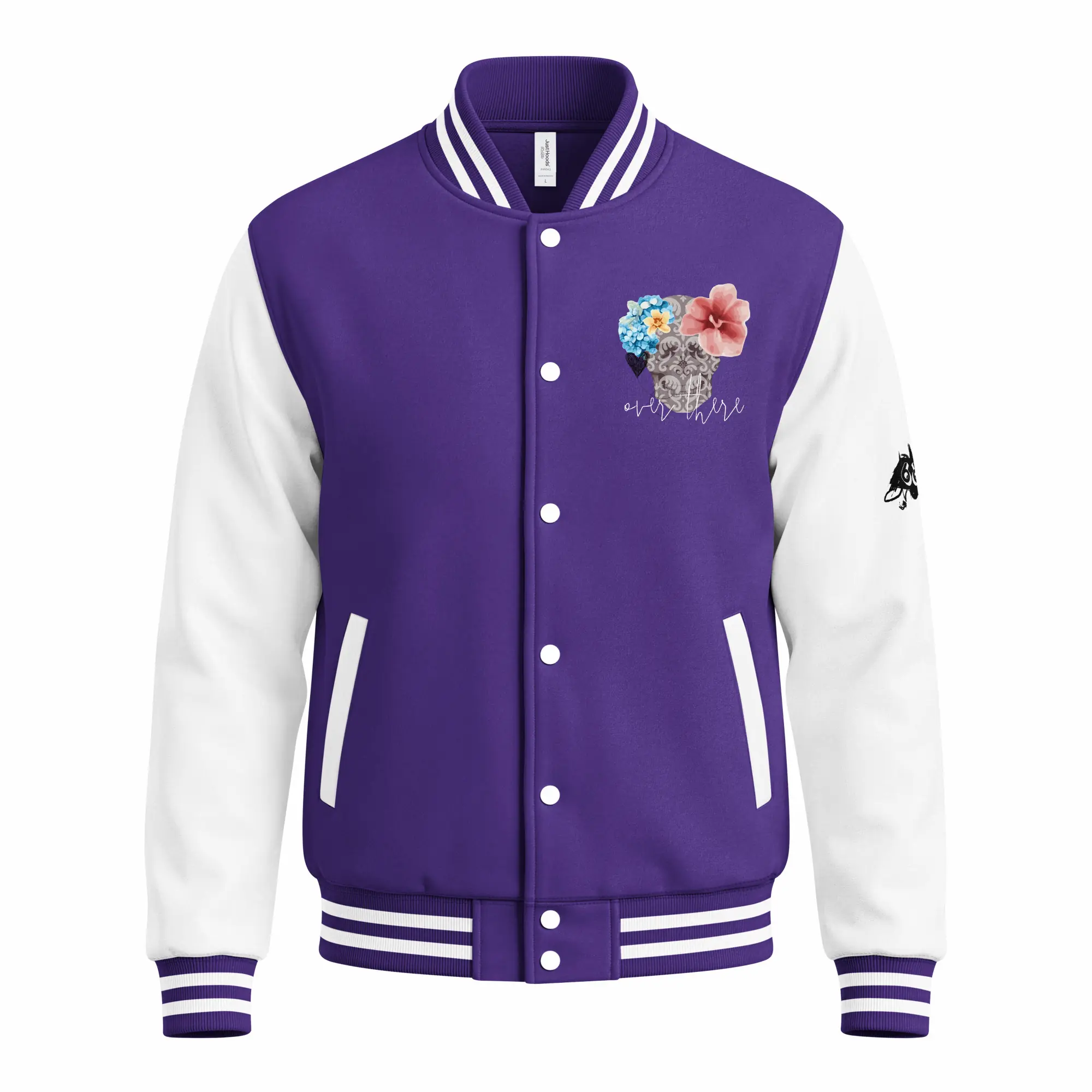 womens varsity jacket purple arctic white front