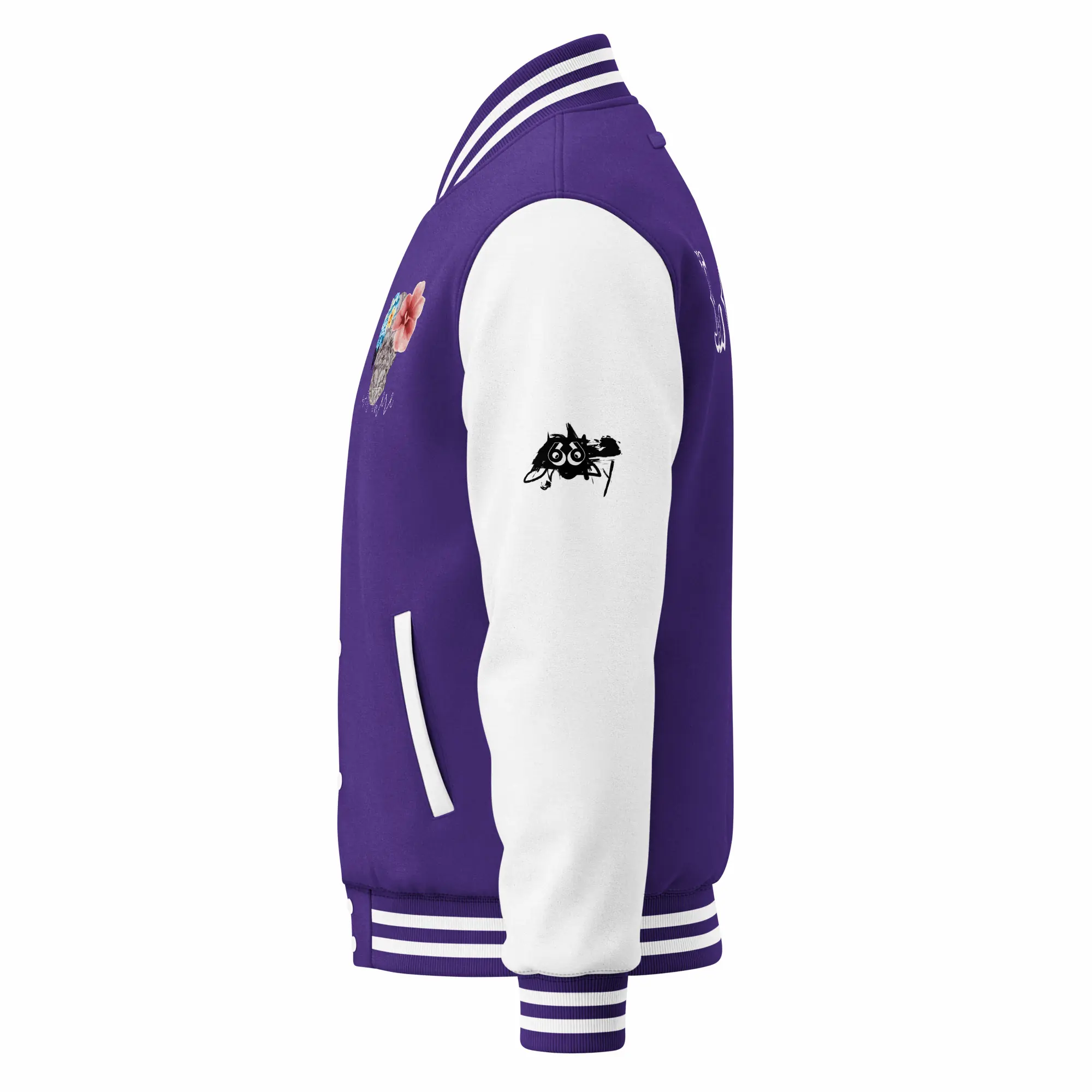 womens varsity jacket purple arctic white left