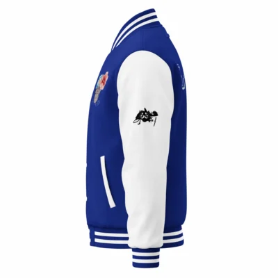 womens varsity jacket royal blue arctic white left
