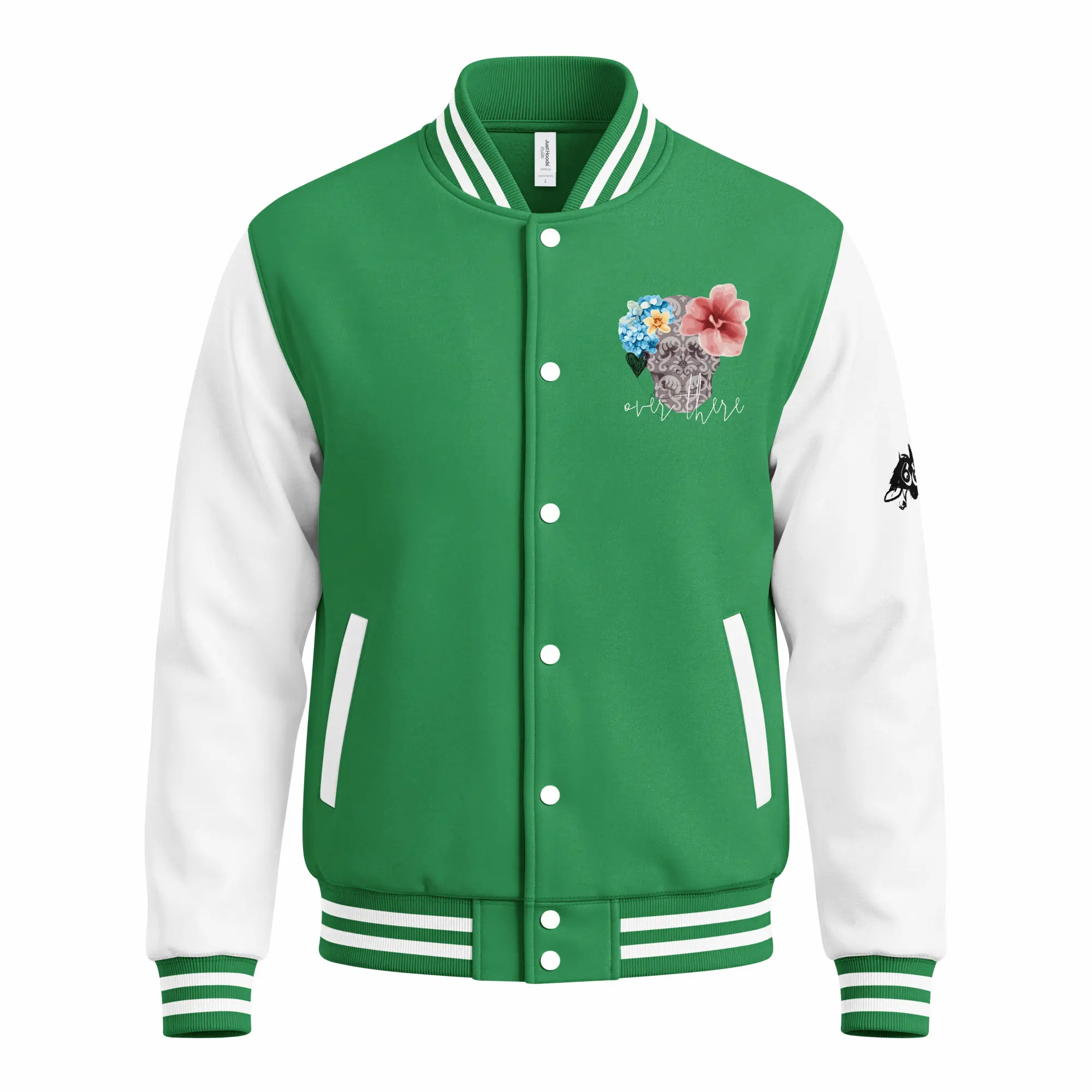 womens varsity jackett kelly green arctic white front