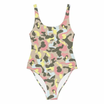 swimsuit one piece camo pink sporty glam front