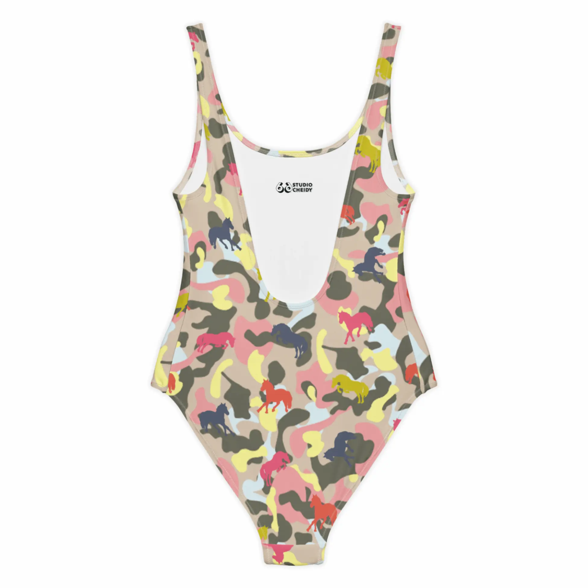 swimsuit one piece – camo sporty glam horses back